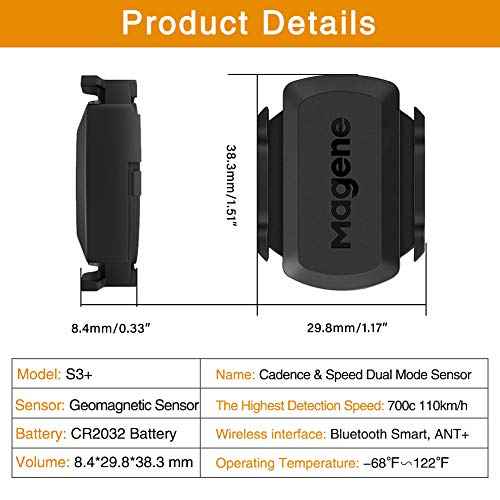 Magene Outdoor/Indoor Speed/Cadence Sensor for Cycling, Wireless Bluetooth/Ant+ Bike Computer RPM Sensor for Road Bike or Spinning Bike and Trainers Compatible with Onelap, Wahoo Fitness, Zwift, Strava