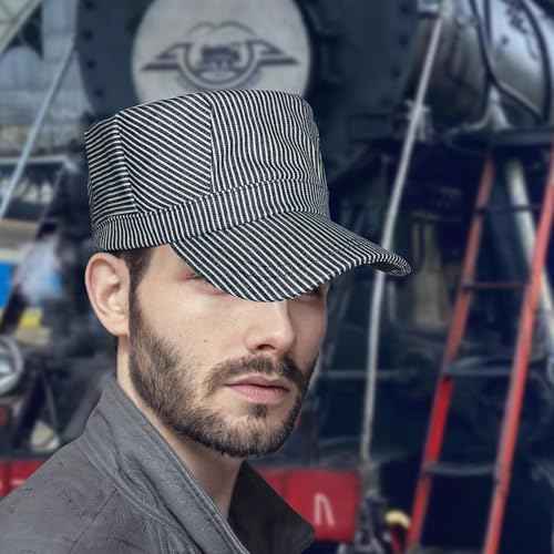 Blue and White Railroad Engineer Hat Train Conductor Adult Hat
