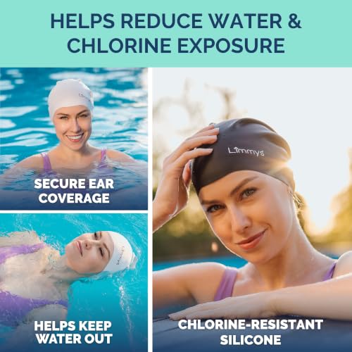 Limmys Silicone Swim Cap for Adults - One Size Black Non-Slip Fit
