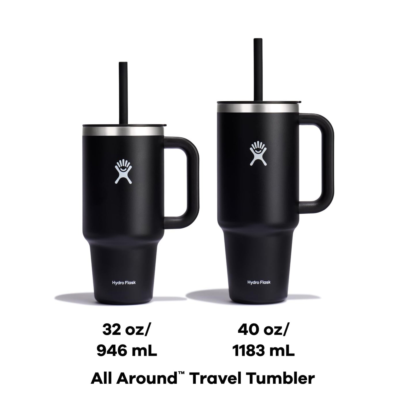 Hydro Flask 40 Oz Travel Tumbler with Handle, Lid and Straw - Insulated Stainless Steel in Black