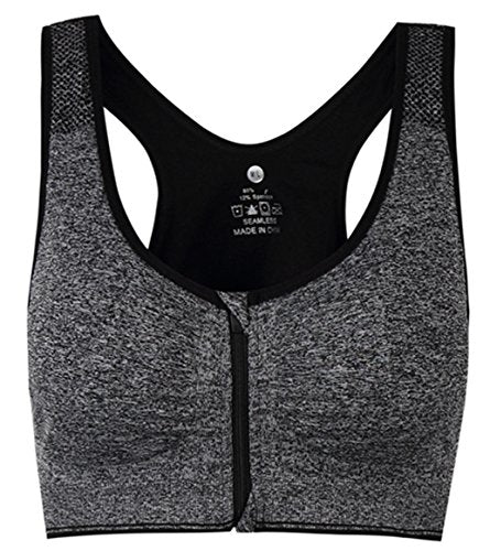 Women's Zipper Front Closure Sports Bra Racerback Yoga Bra XX-Large Grey