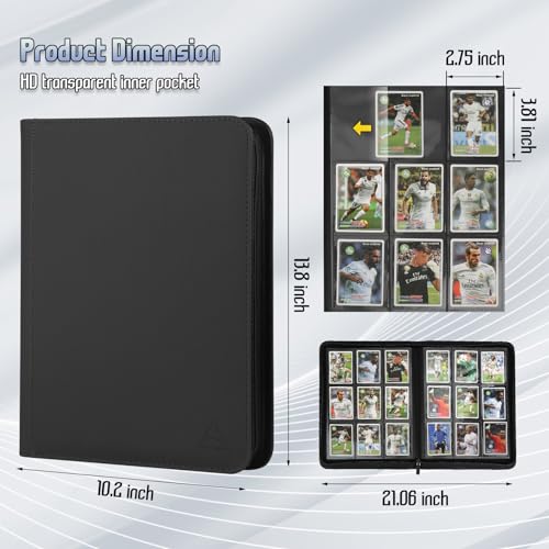 Black 9 Pocket Card Binder - 540 Capacity Waterproof PU Leather Organizer for MTG TCG Sports Cards