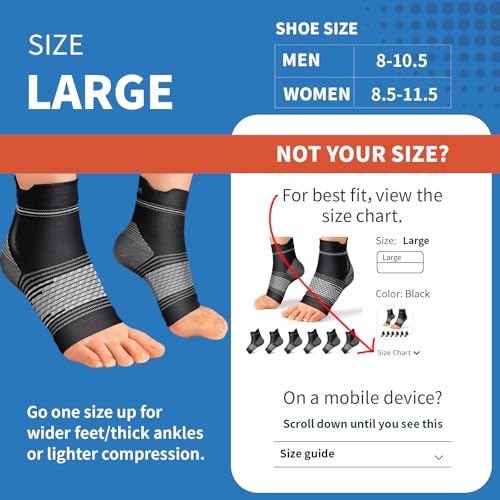 Plantar Fasciitis Sock (6 Pairs) for Men and Women, Compression Foot Sleeves with Arch and Ankle Support (Black, Large)
