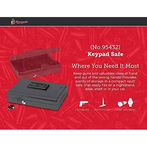 Hornady Handgun Vault Safe with Keypad Entry ? Secure Your Firearms and Valuables ? 4-6 Keypad Entry, Interior Light and Backup Keys ? Black, 12 (H) x 8.3 (W) x 2.6 (D) Inches ? Item 95432