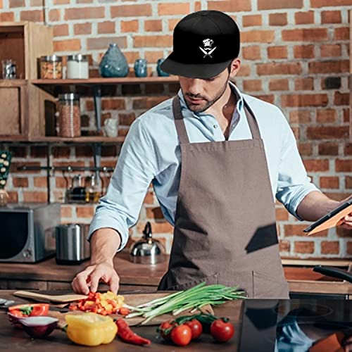 Chef Cooking Flat Bill Hat for Men Snapback Skull Cap - Black, Teen & Unisex