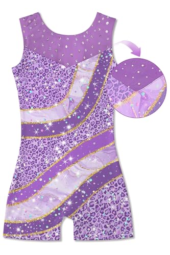 Girls Gymnastics Leotard with Sequin Mesh Splice - 2-3T / Leopard Pattern