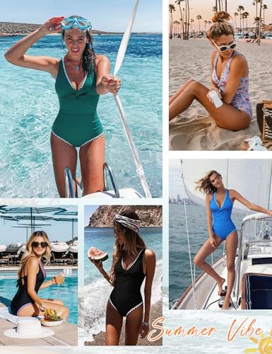 Women’s One Piece Swimsuit V Neck Ruched Tummy Control X-Large Teal