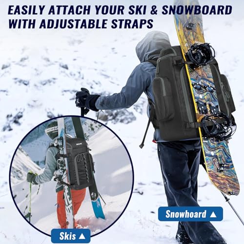 RESVIN Ski Boot Bag 65L Waterproof Travel Backpack for Snowboarding - Light Black