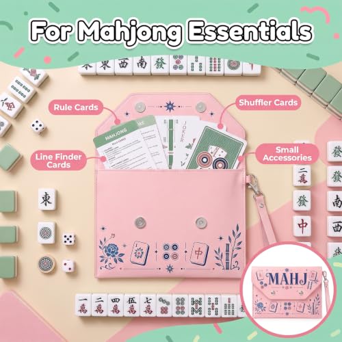 Pink Mahjong Card Holder with Magnetic Closure - Faux Leather Travel Storage
