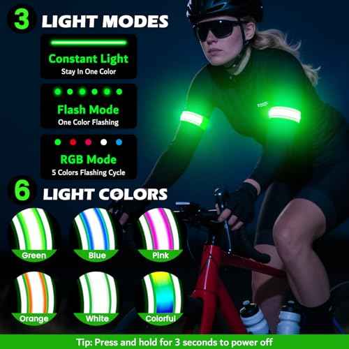 LED Armband Rechargeable for Running(2 Pack),Light Up Arm Bands for Night Walking,Running Lights for Runners,High Visibility Reflective Running Gearr for Night Safety Light Up Wristbands