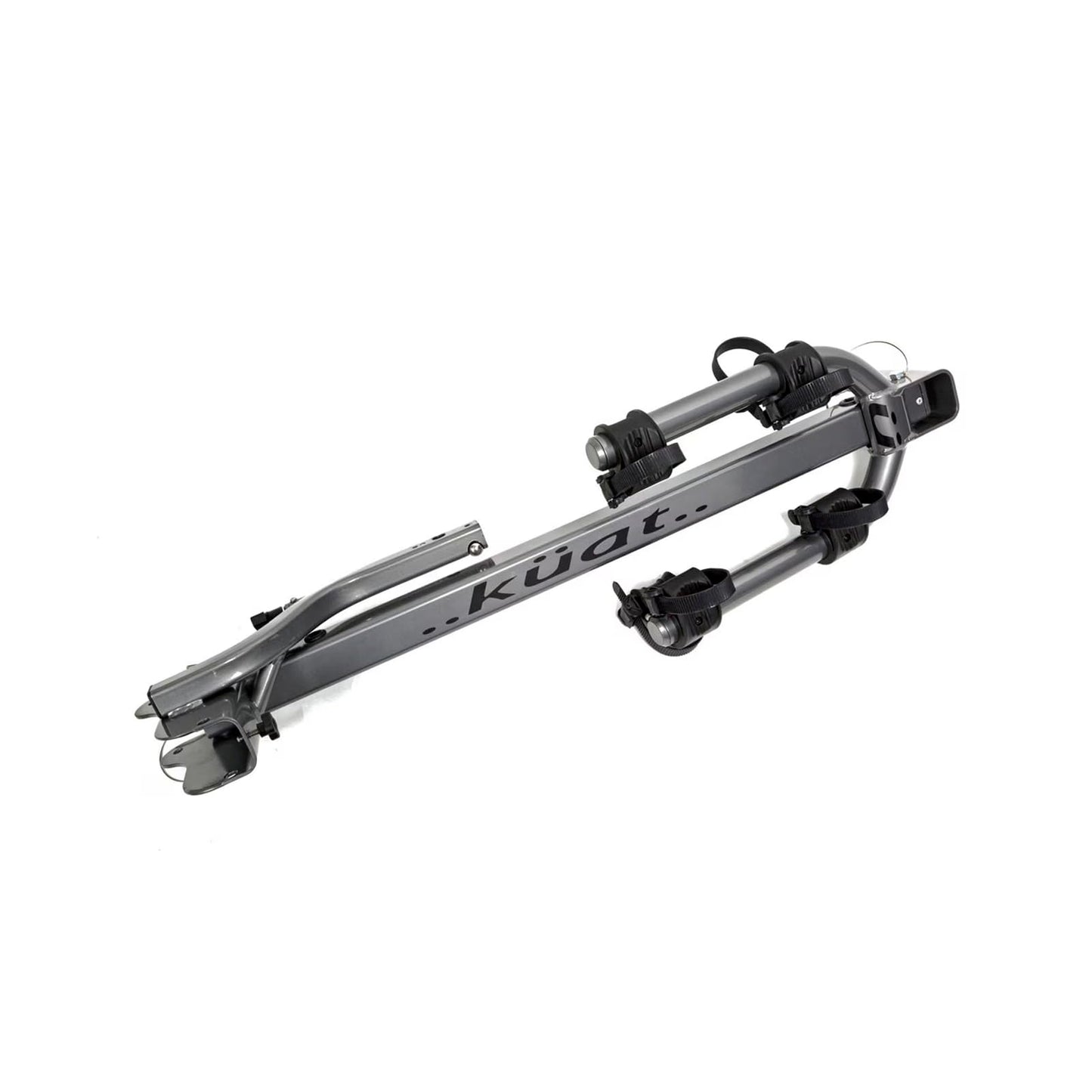KUAT Beta Hitch-Mounted Bike Rack | Hanging-Style Durable Lightweight Aluminum Powder Coated Folding Tilting-Down Gray Bicycle Car Truck Transportation Hauling Rack | 2 Bike Capacity