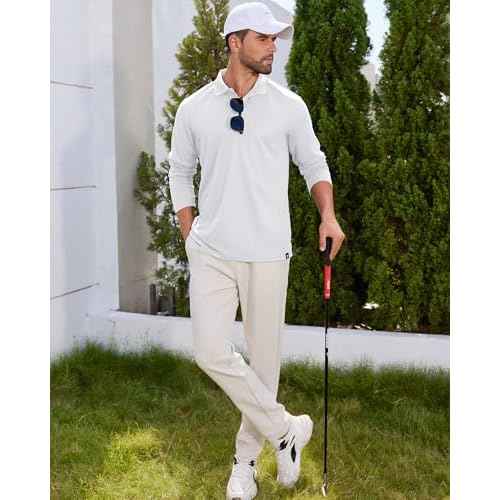Men's Long Sleeve Polo Shirt Athletic Golf Polo Shirts for Men Quick-Dry Performance Casual Collared Shirts