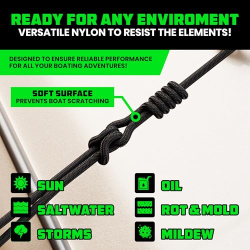 Black 5/8" x 16' Dock Lines - Durable Boat Docking Rope, Marine Rope