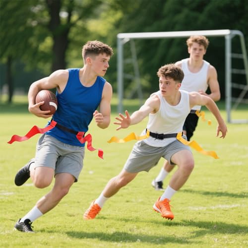 14 Player Flag Football Belts Set with Quick-Release Buckles and Flags