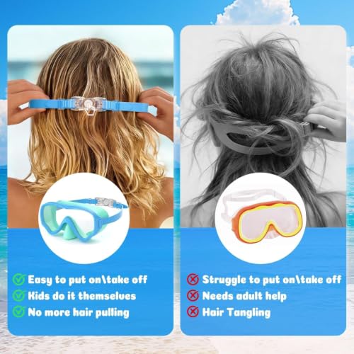 Kids Swimming Goggles with Nose Cover - Blue & Green + Red & Green, Clear Lens