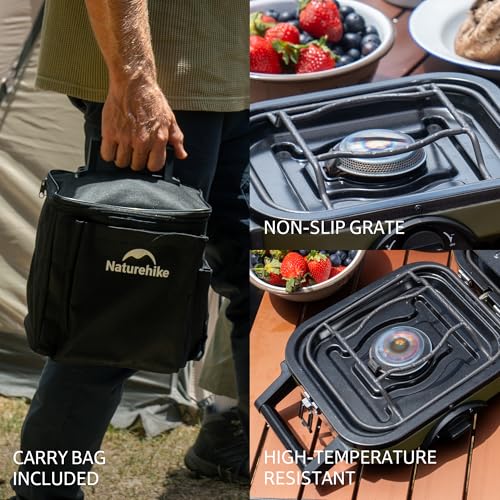 Naturehike 2 Burner Folding Camping Stove, Portable Propane Gas Stove with Carry Bag, 16000 BTU High-Performance Camp Stove with ETL Certification, Adjustable Burners & Piezo Ignition