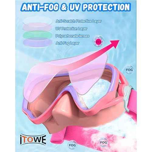 Kids Swim Goggles with Fabric Strap for Kids 3-15, Leak Proof Swimming Goggles Nose Cover 180¡Æ Clear View