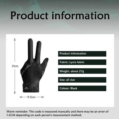Wnddle Pool Glove Left Hand, Billiard Pool Gloves for Left Hand 3 Finger, Snooker Cue Sport Glove Popular, Billiards Glove, Sizes for Men & Women (Black)