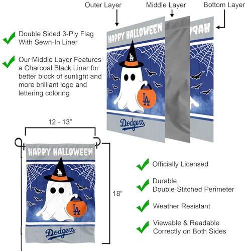 Los Angeles Dodgers Happy Halloween Double Sided Garden Flag
