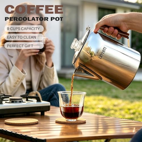 9 Cup Stainless Steel Coffee Percolator - Camping & Stovetop Brew
