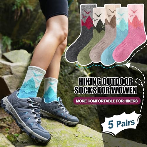 Women's Merino Wool Hiking Socks - Thermal Winter Boot Crew Cushion - Medium, Dark Coffee, Dark Green, Dark Gray, Pink, Blue