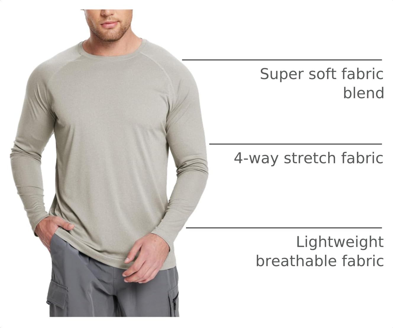baleaf Men's Long Sleeve Running Shirts Workout Tops Quick Dry SPF Rash Guard Lightweight Hiking Sun Protection t Shirt Khaki XL