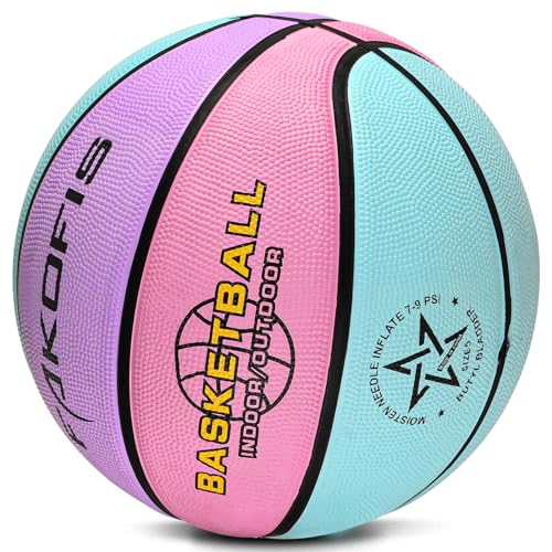 Kids Youth Basketball Size 3/4/5 - 22/25.5/27.5 Inch Rubber Indoor Outdoor Ball, Blue Pink Purple