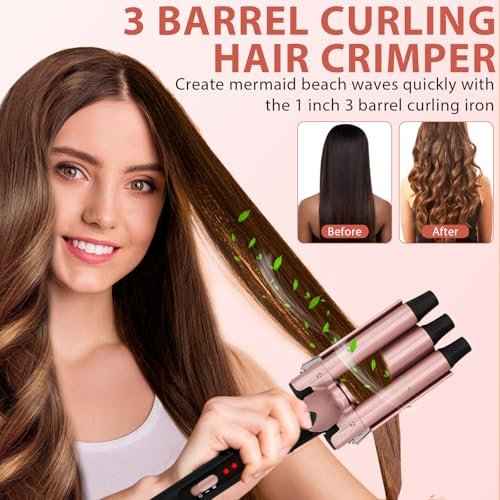 5 in 1 Curling Wand Set, 3 Barrel Curling Iron Set with 1.5" Thermal Brush and 4 Interchangeable Ceramic Curling Wand (0.5-1.25"), Fast Heating Hair Curler, Dual Voltage, Include Comb & Glove & Clips