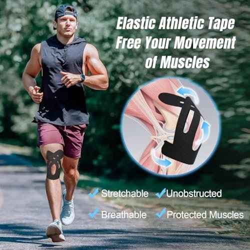 10 PCS Waterproof Kinesiology Tape for Shoulders/Knees,Precut Strips for Knee Pain Relief & Stability Support, Elastic Strong Adhesive Athletic Tape, Latex-Free Hypoallergenic Sports Tape (Black),