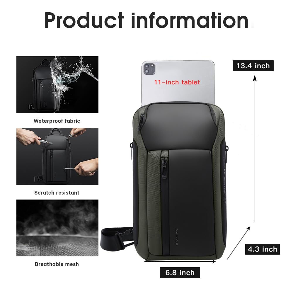 BANGE Men's Sling Bag, Waterproof Men's Chest Bag Shoulder bags Crossbody Sling Backpack for Men…