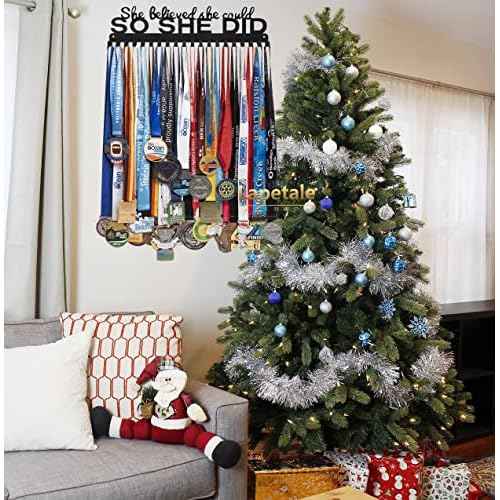 Sports Medal Hanger Display Holder Hook Rack for 60 Medals-16 Wide with 20 Hooks-Black-Easy Use Awesome Gifts