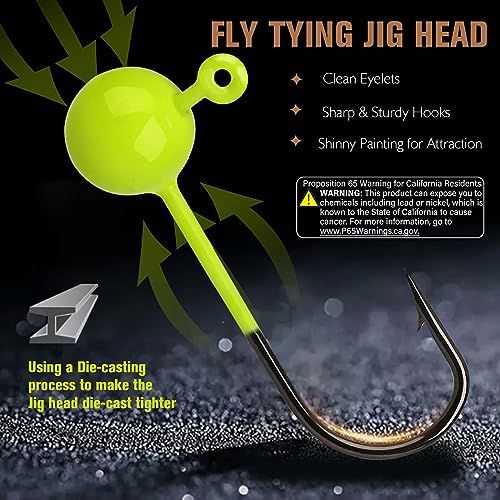 Fly Tying Jig Heads Kit - 100pcs Small Barbed Hooks & Multiple Weights - Straight Shank Hooks 1/16oz Variation