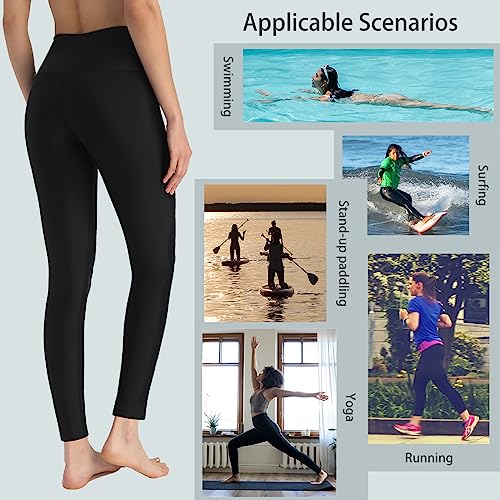 Women's High Waist Rash Guard Leggings UPF 50+ Swim Pants Medium Black