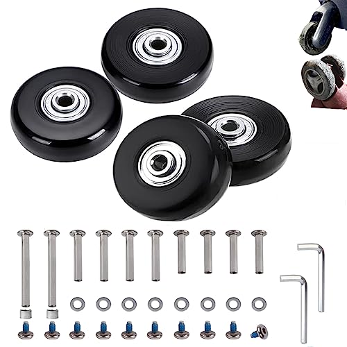 50mm Set of 4 Luggage Suitcase Replacement Wheels - Swivel Rubber Casters with Axles