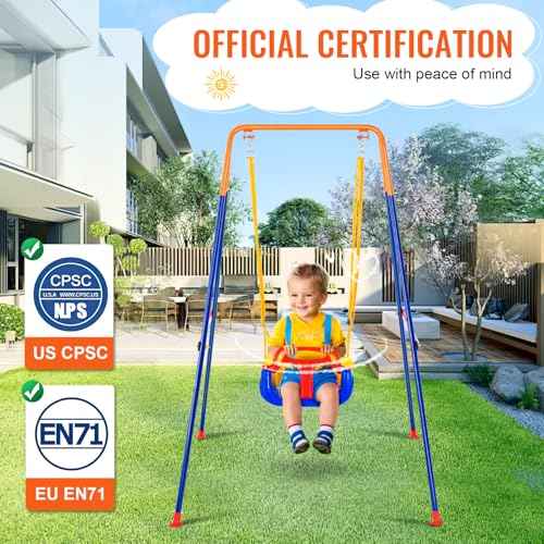 VEVOR Swing Sets for Backyard, 3-in-1 Toddler Swing Set with 4 Sandbags, Easy to Assemble, Foldable Metal Stand, Swingset Indoor/Outdoor for Kids Aged 3+