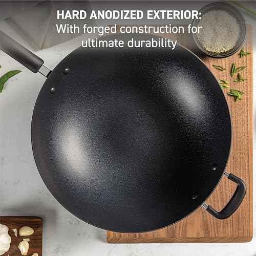 T-fal Ultimate Hard Anodized Nonstick Wok 14 Inch, Oven Broiler Safe 350F, Non Stick Stir-Fry Pan, Cookware, Pots and Pans, Kitchen, Versatile Deep Frying, Saut?, Braise, Stew, Dishwasher Safe, Black