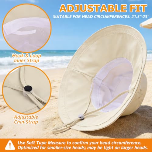 Women's UPF 50+ Waterproof Wide Brim Sun Bucket Hat with Ponytail Hole - Beige