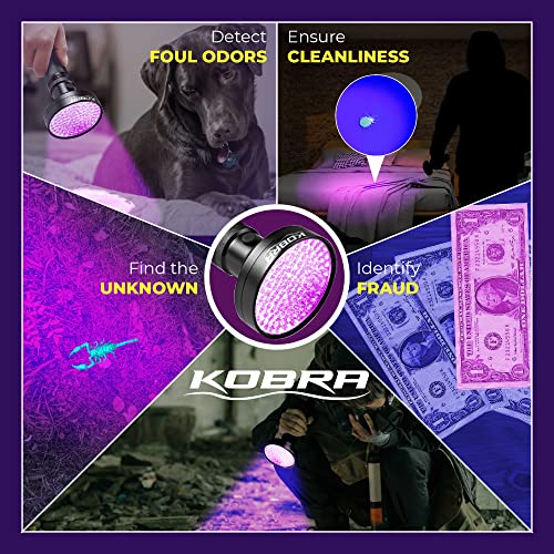 Kobra 100 LED UV Blacklight Flashlight 390nm - Pet Stain Leak Detector, Black