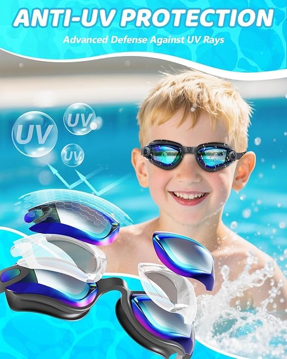 Kids Swim Goggles 3 Pack Anti-Fog Clear Vision Comfort Fit 3-14 Years Variation: Clear Black & Pink Purple & Blue