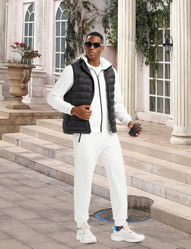 Men's Fleece Lined Hooded Tracksuit Set - Small White Winter Thermal Jogging Sweats
