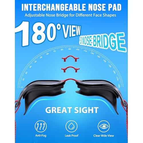 Swim Goggles, Unisex Adult Swimming Goggles Anti Fog Anti UV No Leakage Wide View for Men Women Youth