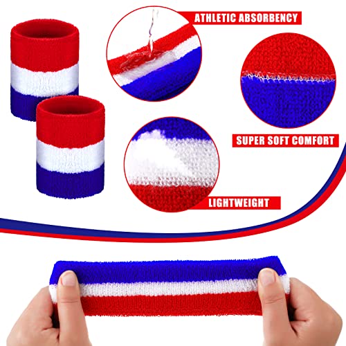 Hungdao 6 Pcs Sports Sweatbands Set with Red White Blue Variation