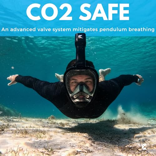 Full Face Snorkel Mask for Adults - CO2 Safe, Anti-Fog, 180° View, L/XL Black Meshbag