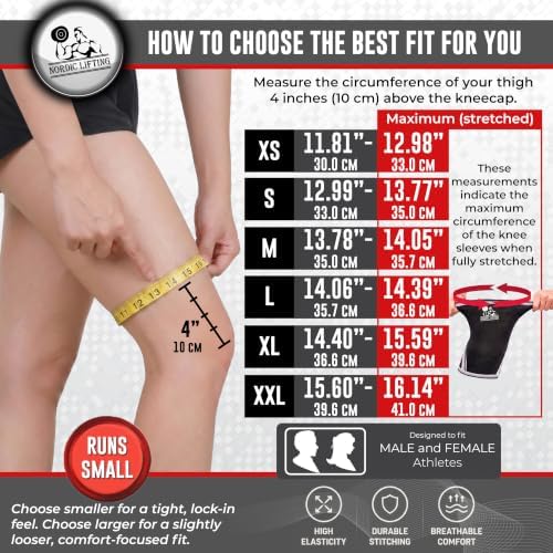 Nordic Lifting 7mm Neoprene Knee Sleeves – Black Large, Compression Support for Weightlifting