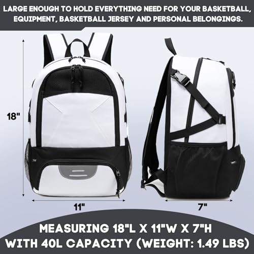 AIRTTUZ Large Capacity Basketball Backpack White for Sports Equipment & Gear