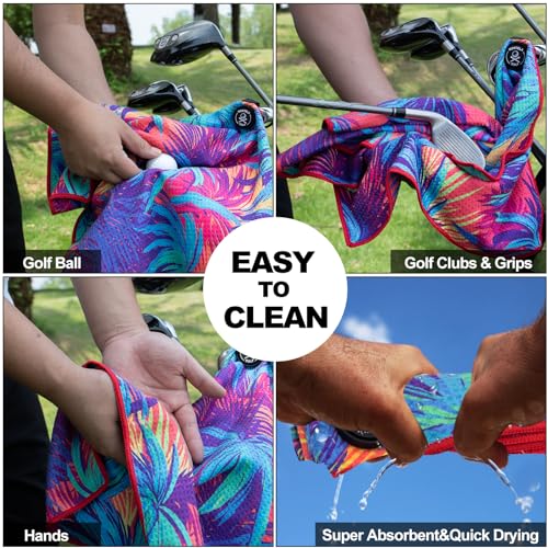 Magnetic Golf Towel for Golf Bags - Colorful Microfiber Waffle Pattern with Clip