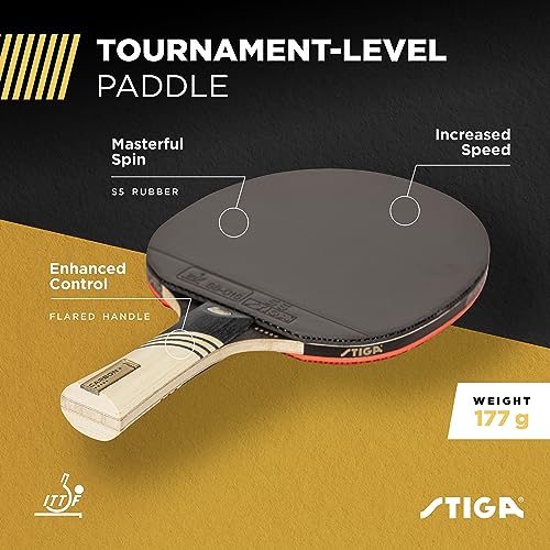 STIGA Carbon+ Ping Pong Paddle ? 7-ply Extra Light Carbon Fiber Blade ? 2mm Premium Sponge ? Concave Pro Handle for Exceptional Grip ? Performance Table Tennis Racket for Tournament-Level Play Red