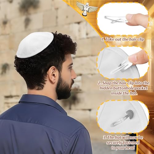 White Linen Kippah Hat - 10 Pack Yamaka for Men - Religious Headwear