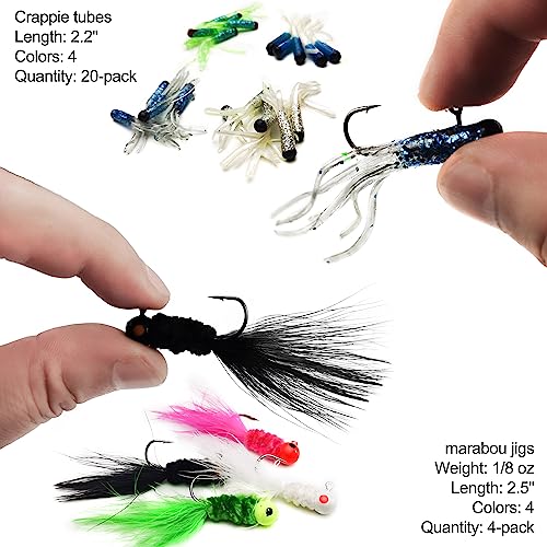 124 Pcs Crappie Lures Tube Jigs & Soft Plastic Baits Kit for Freshwater Fishing