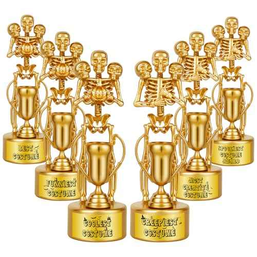 6 Pack Halloween Trophy Best Costume Trophy Skeleton Trophies, Halloween Trophy Awards for Kids Adults Halloween Party Prizes Contest Prizes Funny Trophy for Halloween Party Supplies